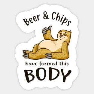 Sloth With Beer Belly Beer And Chips Body Fun Sticker